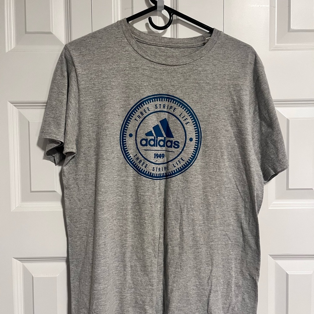 Adidas Gray Tee with Blue Logo